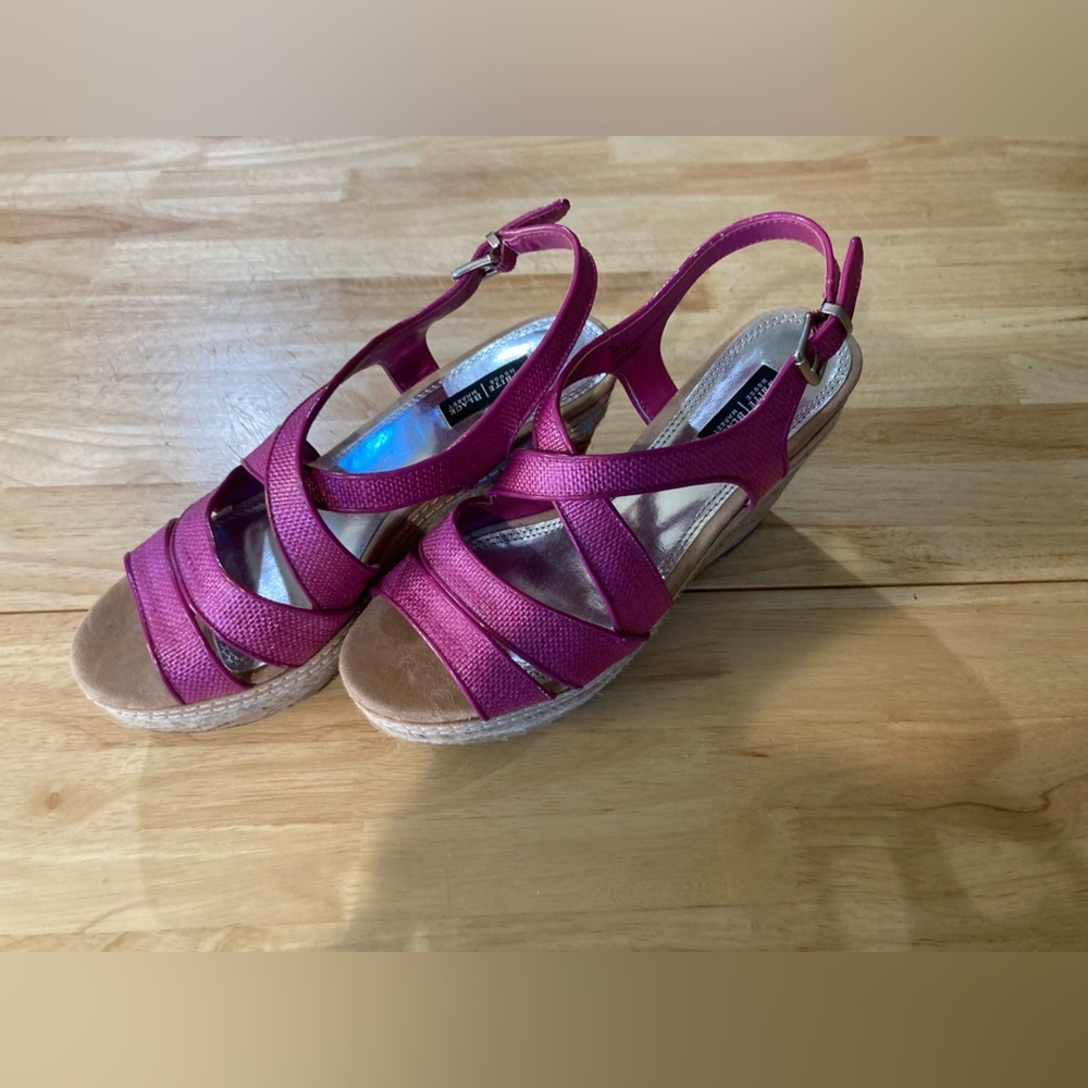 White House Black Market Pink Cork Wedge Sandals